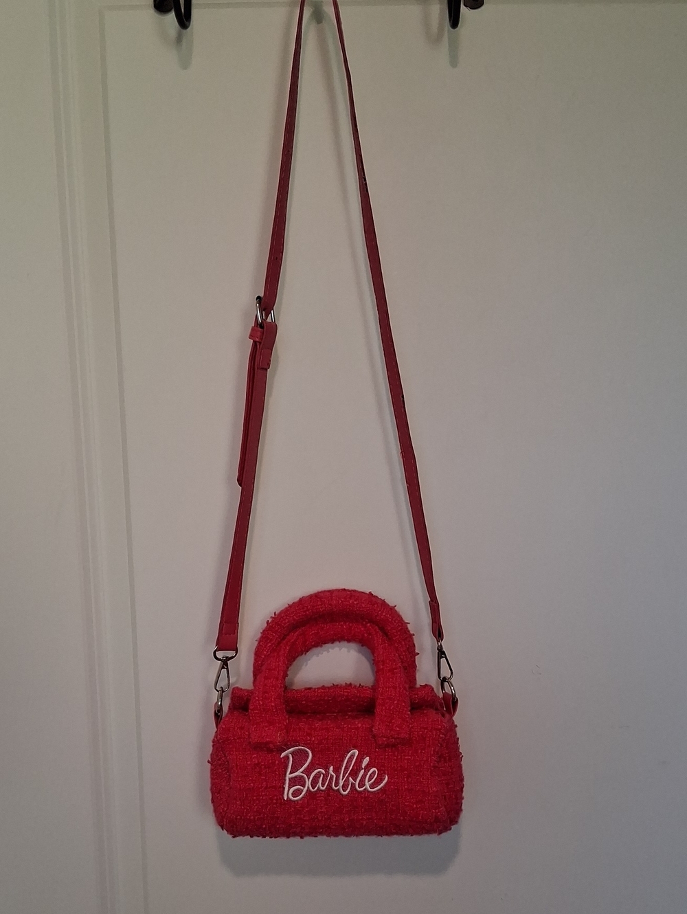 Barbie Bright Red Tweed Mini Crossbody Bag